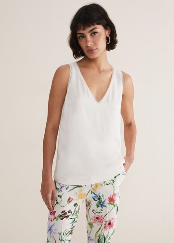 Phase Eight Bellamy Satin Sleeveless T Shirts White Australia | NZ1365420